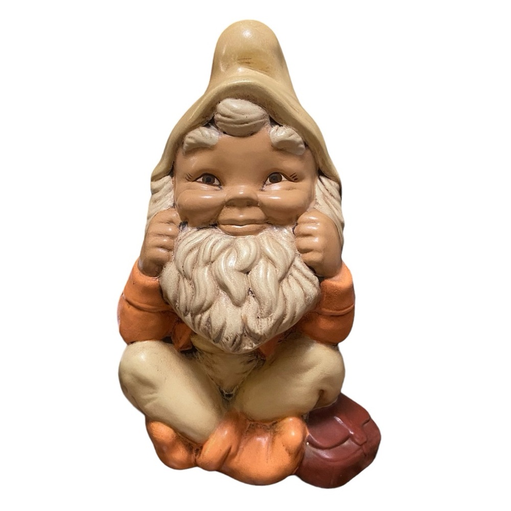 1970s Mischievous Gnome Ceramic Gnome Hand Painted Vintage Garden Gnome
